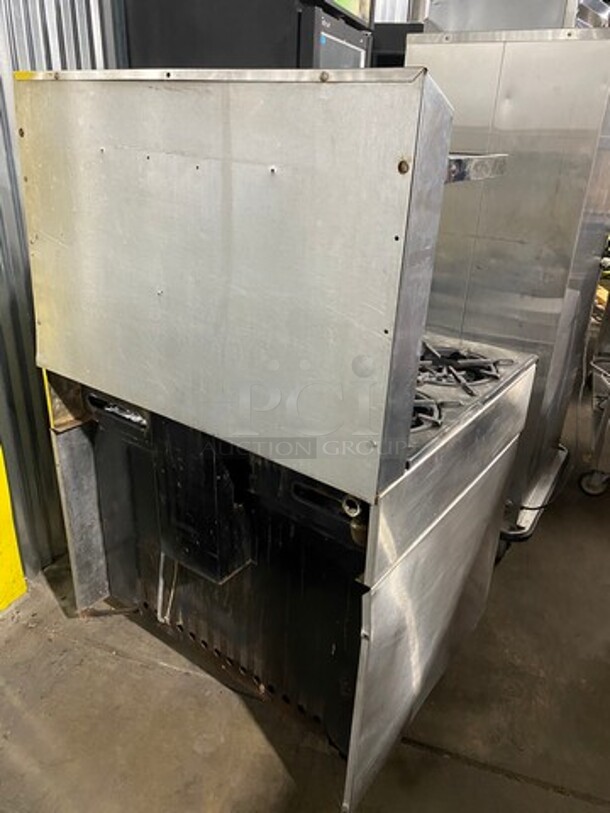 Garland Commercial Natural Gas Powered 6 Burner Stove! With Raised Back Splash And Salamander Shelf! With Oven Underneath! All Stainless Steel! On Casters! WORKING WHEN REMOVED! - Image 3 of 10