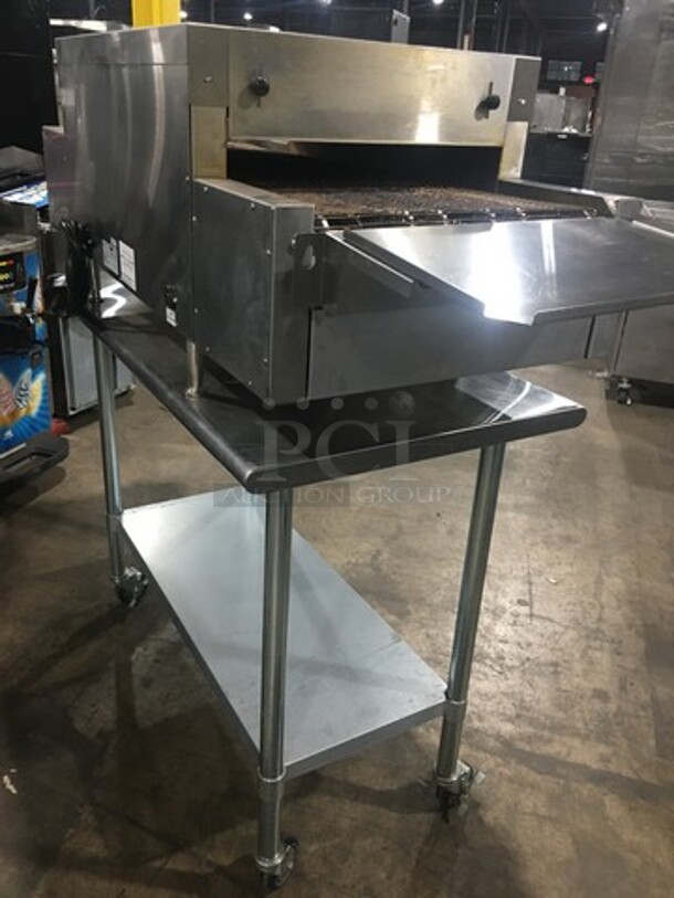 AMAZING! LATE MODEL! Vollrath Commercial Countertop Electric Powered Conveyor Pizza/ Baking Oven! On Legs! On Equipment Stand! With Storage Space Underneath! All Stainless Steel! On Casters! Model: JPO18 SN: L06001389542001 240V! Working When Removed! - Image 4 of 11