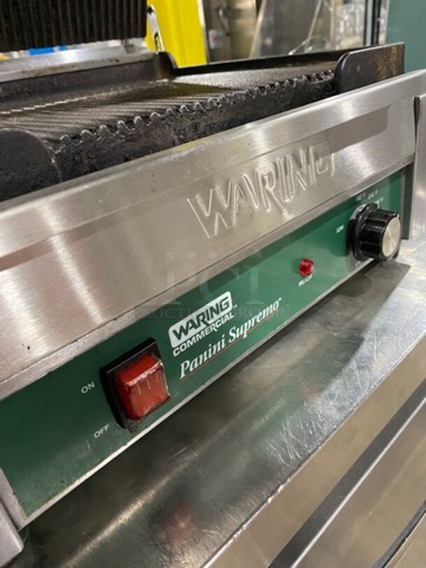 Waring Commercial Countertop Panini/Sandwich Supremo Grill! All Stainless Steel! Press With Ribbed Surface! Model: WPG250 120V - Image 6 of 8
