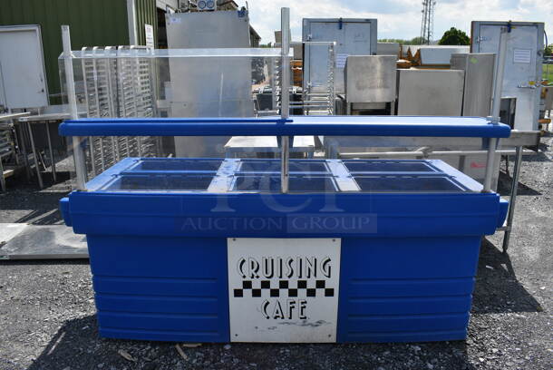 Cambro Model KVC856 Blue Poly Insulated 6 Well Bin w/ Sneeze Guard and 3 Rear Doors. 84x32x63