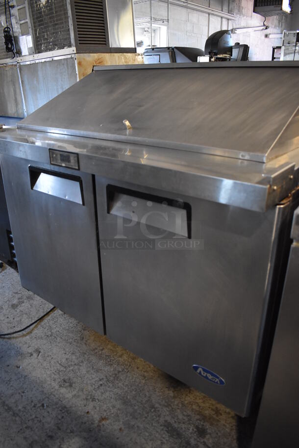 Atosa Stainless Steel Commercial Sandwich Salad Prep Table Bain Marie Mega Top on Commercial Casters. 115 Volts, 1 Phase. 48.5x34x47. Tested and Powers On But Does Not Get Cold