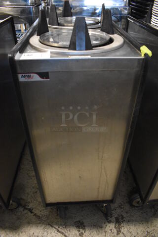 APW Wyott ML2-9-5P Stainless Steel Commercial 2 Well Plate Dispenser for 9" Plates on Commercial Casters. 15.5x30.5x45