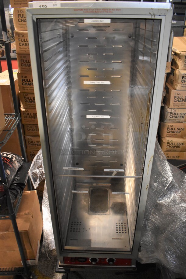 Avantco Metal Commercial Single Door Warming Holding Cabinet w/ View Through Door on Commercial Casters. 21x32x68. Tested and Does Not Power On