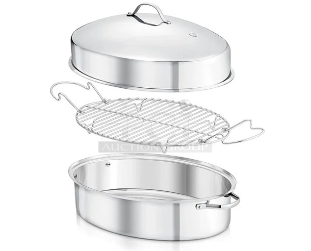 BRAND NEW IN BOX! Nutrichef NCOAVL99 Stainless Steel Roasting Pan. 20x13x9 - Image 2 of 7
