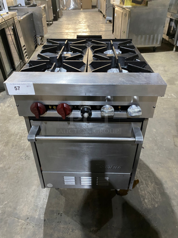 Sunfire Commercial Natural Gas Powered 4 Burner Range! With Oven Underneath! All Stainless Steel! On Legs!