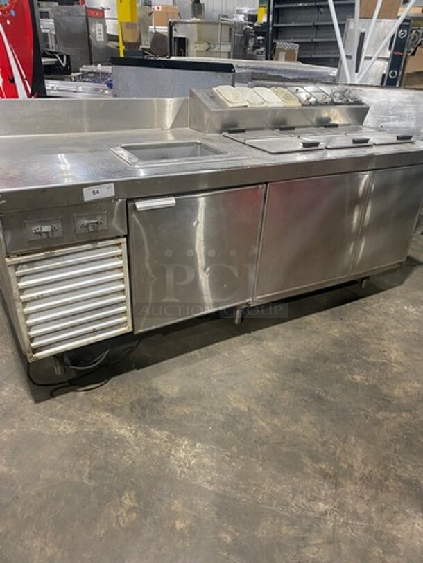 Commercial Refrigerated Prep Table! With Topping Rail! With Storage Space Underneath! All Stainless Steel! On Legs!