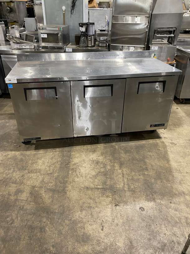 True Commercial 3 Door Refrigerated Lowboy/Worktop Cooler! With Backsplash! All Stainless Steel! On Legs! WORKING WHEN REMOVED! Model: TWT72 SN: 8048954 115V 60HZ 1 Phase