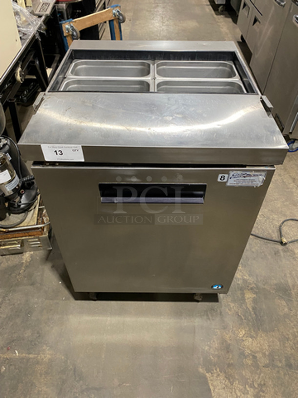 Hoshizaki Commercial Refrigerated Sandwich Prep Table! With Single Door Storage Space! Poly Coated Rack! All Stainless Steel! On Casters! Model: CRMR278 SN: D50631D 115V 60HZ 1 Phase