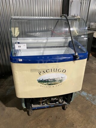ISA Commercial Refrigerated Gelato Display Case Merchandiser! With Curved Front Glass! On Casters! Model: SAMOAUL4 SN: 3110430711 110/115V