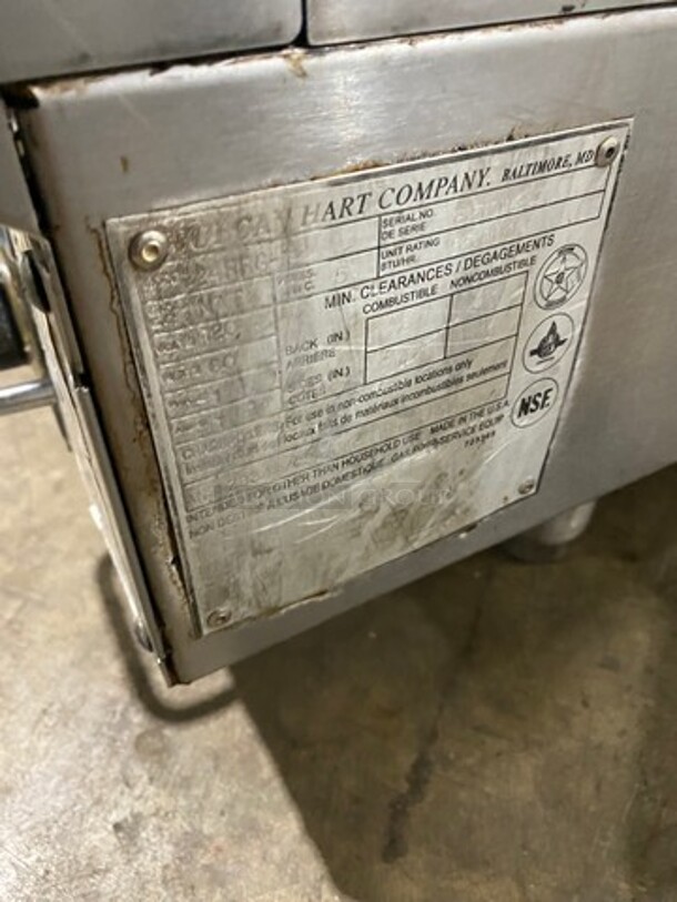 Vulcan Commercial Countertop Natural Gas Powered Flat Top Griddle! With Thermostat Controls! With Back And Side Splashes! All Stainless Steel! On Legs! Model: 24RFG SN: 650124046 - Image 8 of 10