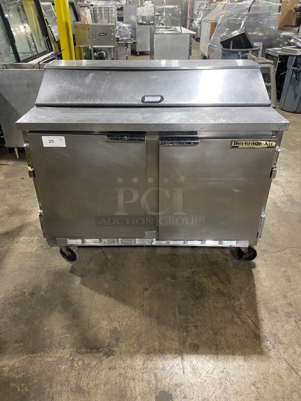 Beverage-Air Refrigerated Commercial Mega Top Salad/Sandwich Prep Table! With 2 Door Refrigerated Storage Underneath! All Stainless Steel! With Metal Racks! On Casters! 115V 1 Phase! Model: SP48-12! - Image 1 of 8