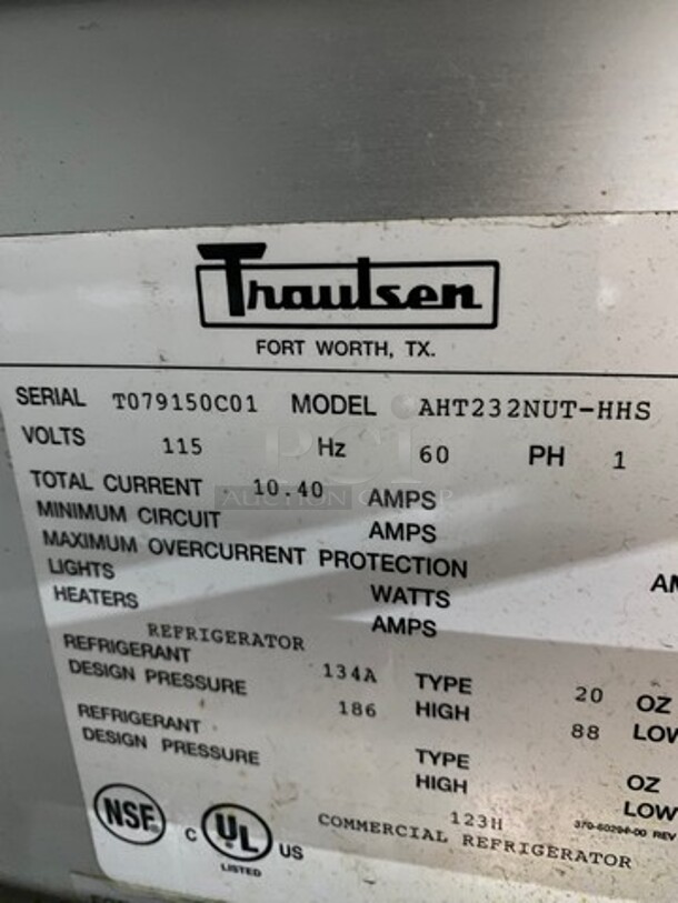 COOL! Traulsen Commercial Split Doors Reach In Refrigerator! With Racks! All Stainless Steel! On Casters! Model: AHT232NUTHHS SN: T079150C01 115V 60HZ 1 Phase - Image 6 of 9