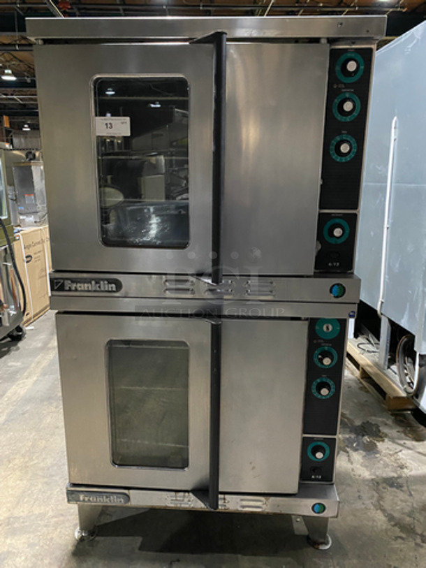 NICE! Franklin Commercial Double Deck Natural Gas Powered Convection Oven! With Metal Oven Racks! With 1 View Through Door & 1 Solid Door! All Stainless Steel! On Legs! 2x Your Bid Makes One Unit!