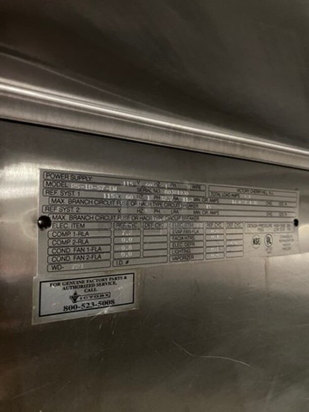 Victory Commercial Single Door Refrigerated Dough Retarder! Can Fit Roll In Rack! All Stainless Steel! On Legs! RACK NOT INCLUDED! Model: RS1DS7EW SN: B0381930 115V 60HZ 1 Phase - Image 7 of 9