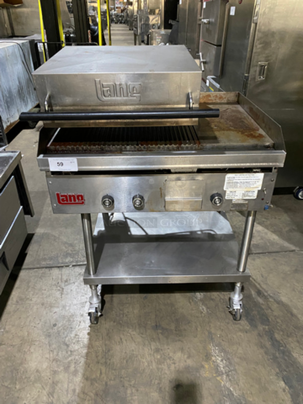 NICE! Lang Natural Gas Powered Groove Panini Style Grill/Flat Griddle Combo! With Underneath Storage Space! All Stainless Steel! On Casters! Model: GGB36TIB SN: D99475