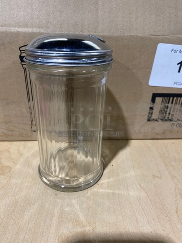 IN THE BOX! Libbey Clear 12 Oz Glass Sugar Pourer! With Chrome Top! - Image 3 of 6