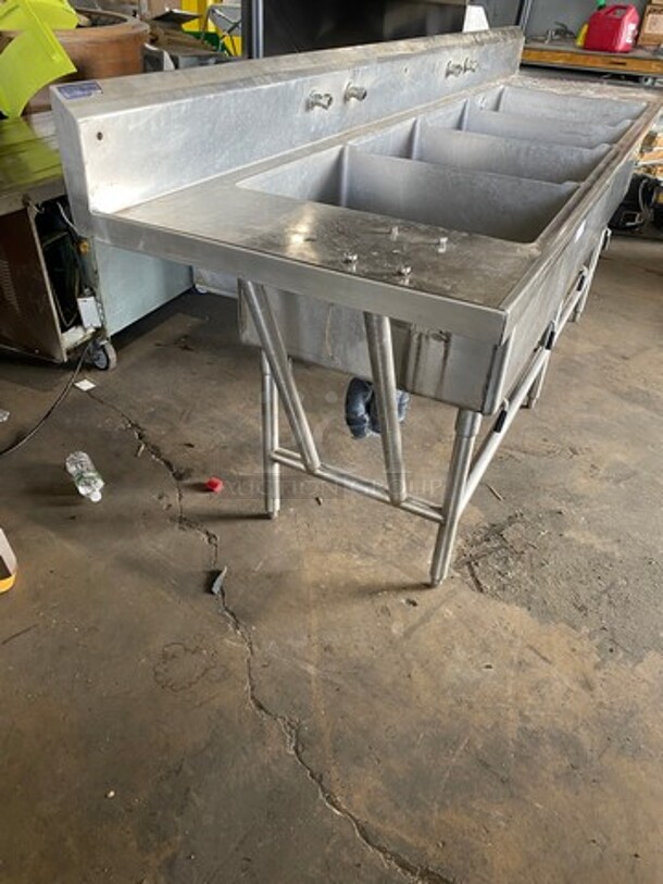 Southern Stainless Commercial 4 Compartment Dish Washing Sink! With Dual Side Drain Board! With Back Splash! All Stainless Steel! On Legs! - Image 3 of 10