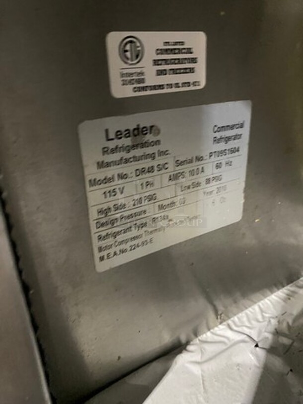 Leader Commercial Refrigerated Pizza Prep Table! With Marble Top! With 2 Door Storage Space Underneath! All Stainless Steel! On Casters! Model: DR48SC SN: PT09S1604 115V 60HZ 1 Phase - Image 7 of 10