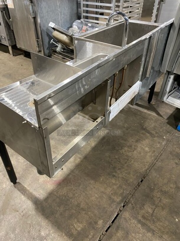 Supreme Metal Commercial Undercounter Ice Bin/ Bartender Cocktail Station! With Built In Hand Sink! With Faucet And Handles! With Drainboard! Drain Board Has Side Splashes! With Back Splash! All Stainless Steel! On Legs! - Image 3 of 10