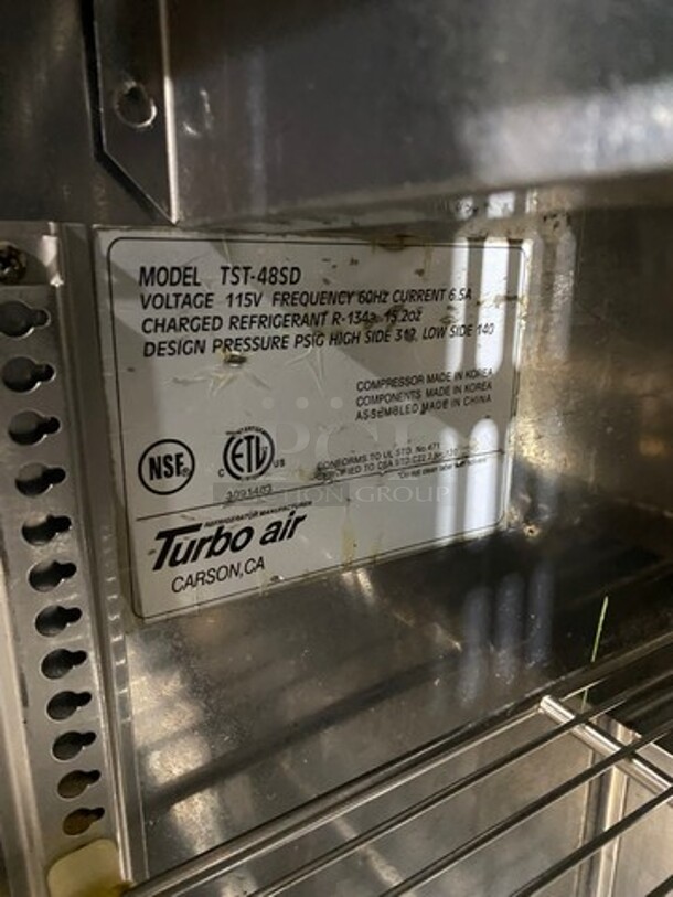 Turbo Air Commercial Refrigerated Sandwich Prep Table! With 2 Door Storage Space Underneath! All Stainless Steel! On Casters! Model: TST48SD 115V 60HZ 1 Phase - Image 7 of 9