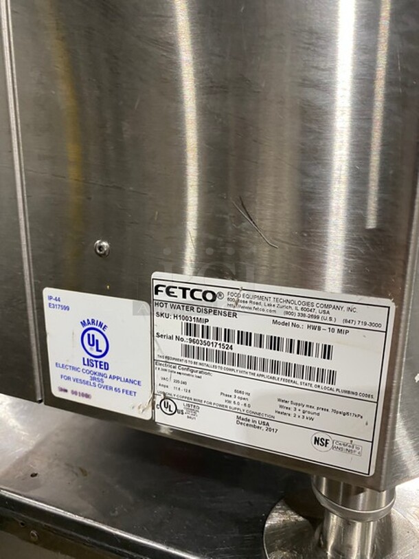 Fetco Commercial Countertop Hot Water Dispenser! All Stainless Steel! Model HWB10MIP Serial 960350171524! 220/240V 3Phase! - Image 5 of 8