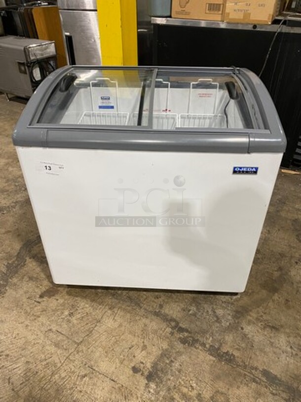 NEW! Scratch-N-Dent! Ojeda Commercial Refrigerated Reach Down Ice Cream Dipping Cabinet/ Chest Freezer! Model: NBH34 SN: 001552930515A 120V 60HZ 1 Phase