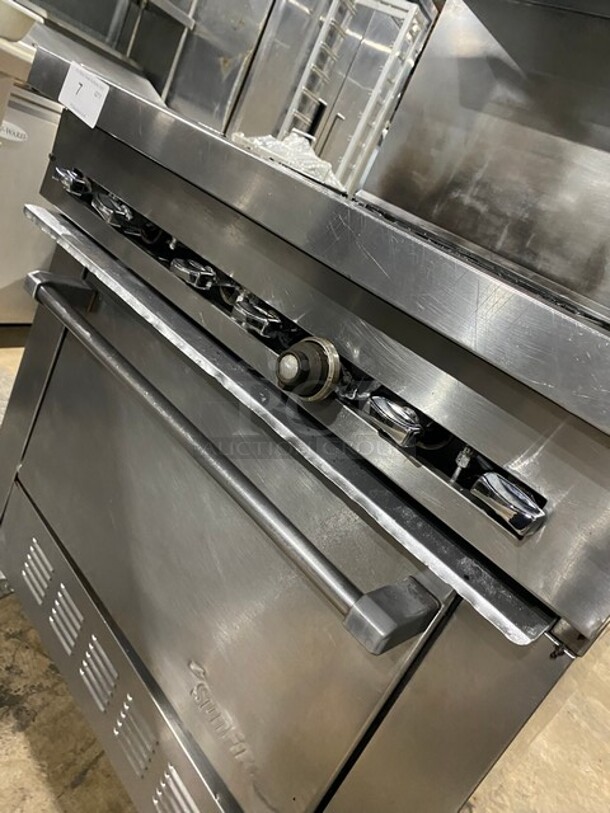 Sunfire Commercial Natural Gas Powered 6 Burner Stove! With Raised Backsplash & US Range Cheese Melter/Salamander Overhead! With Full Size Oven Underneath! All Stainless Steel! On Commercial Casters! - Image 8 of 10