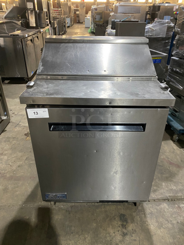 WOW! Artic Air Commercial Refrigerated Sandwich/Salad Prep Table! With Single Door Storage Space Underneath! With Poly Coated Rack! All Stainless Steel! On Casters! Model: AST28R SN: 5082984 115V 60HZ