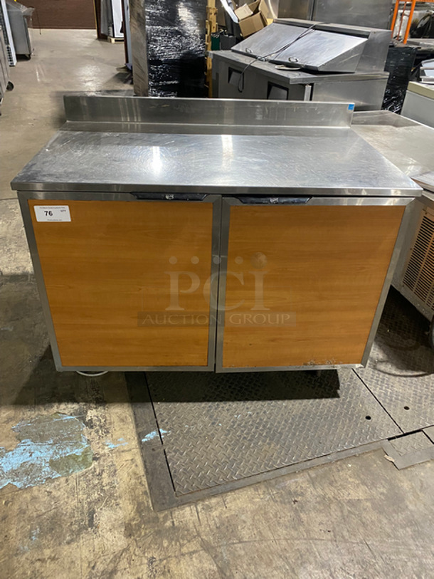 Duke Commercial 2 Door Worktop Cooler! With Back Splash! With Poly Coated Racks! Stainless Steel Body! On Casters! Model: RUF48M SN: 04101843 120V 60HZ 1 Phase