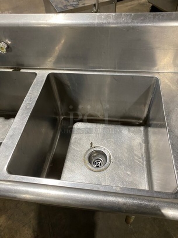 Commercial 3 Bay Dish Washing Sink! With Dual Side Drainboards! With Back Splash! All Stainless Steel! - Image 7 of 7