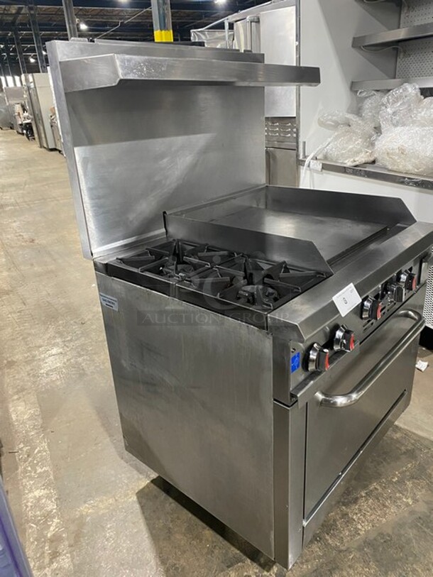 Late Model 2021! Cookline Stainless Steel Commercial Natural Gas Powered 2 Burner Range w/ Right Side Flat Top Griddle! With Oven And Back Splash! On Commercial Casters! MODEL CR3624G SN:2105018024 - Image 2 of 11