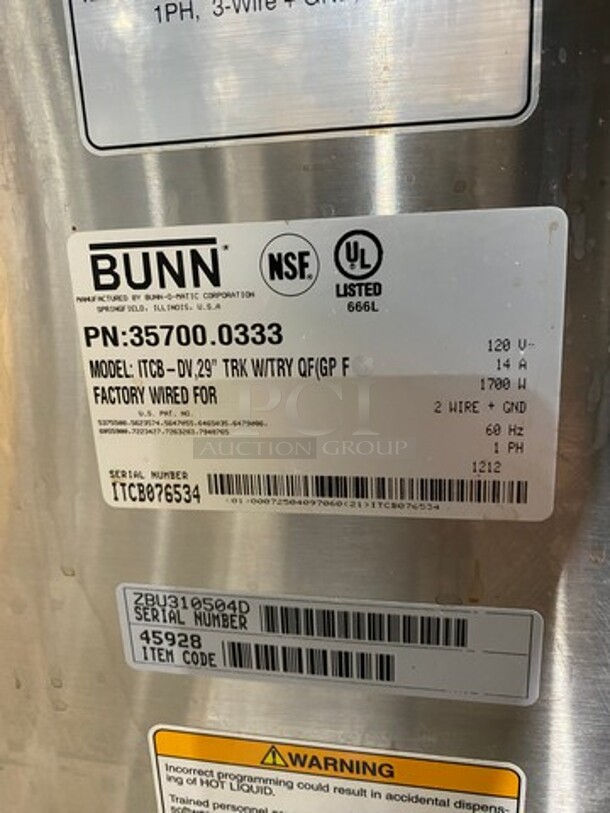 Bunn Commercial Countertop Iced Tea Machine! Stainless Steel Body! Model: ITCBDV29TRK SN: ITCB076534 120V 60HZ 1 Phase - Image 6 of 11