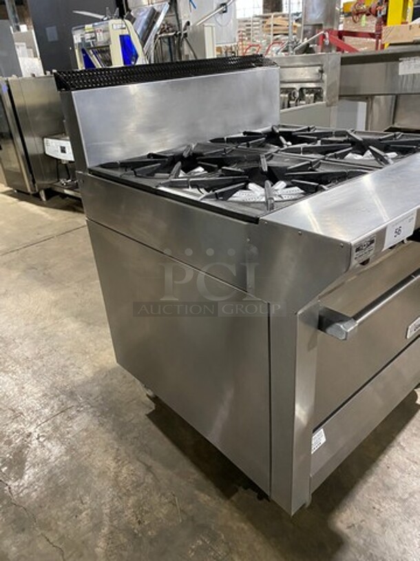 Garland Commercial Natural Gas Powered 4 Burner Stove! With Back Splash! With Oven Underneath! Metal Oven Rack! All Stainless Steel! On Casters! Model: M44R SN: 1601100100589 - Image 2 of 10
