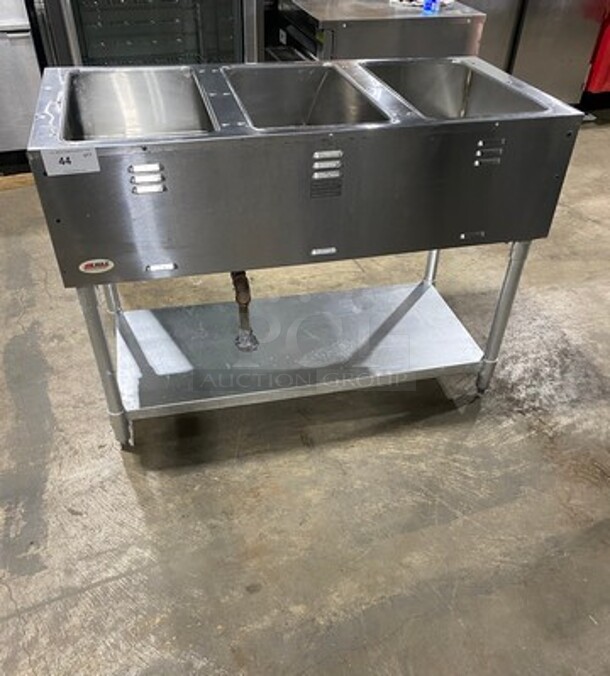 Eagle Commercial Gas Powered 3 Well Steam Table! With Storage Space Underneath! All Stainless Steel! On Legs! Model: AWT3NG SN: 1406170045 - Image 1 of 9