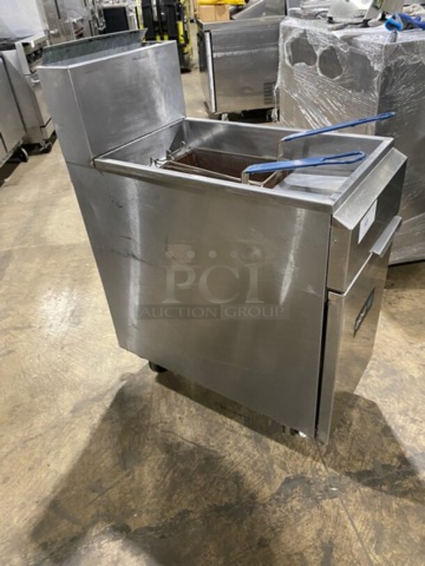 Asber Commercial Natural Gas Powered Deep Fat Fryer! With Metal Frying Baskets! With Backsplash! All Stainless Steel! On Casters! - Image 2 of 8