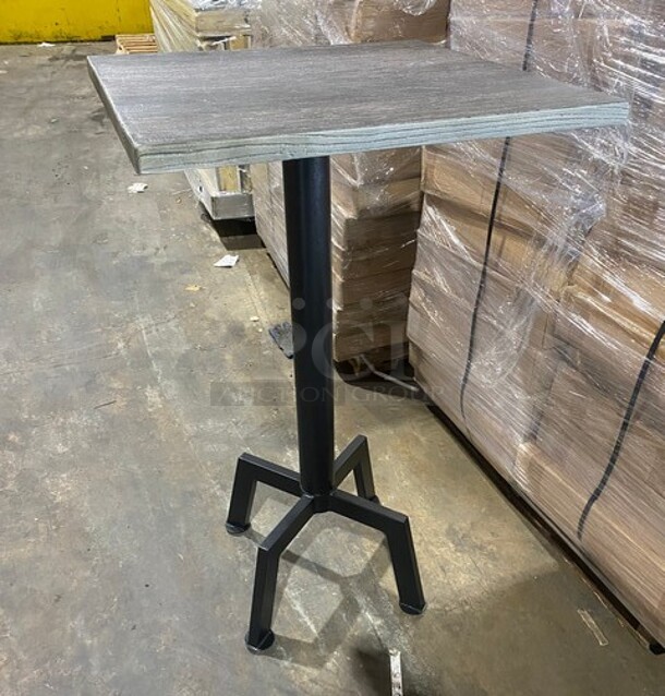 Wow! Brand New! OCS Ash Grey Finish Scratch Resistant Durowood Composite Bar Height Table! 24 By 24! Suitable For Indoor & Outdoor Use With Metal Bar Height Base!  - Image 2 of 9