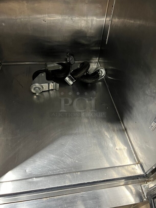 2019 Bison Commercial Single Door Reach In Cooler! Poly Coated Racks! All Stainless Steel! With Casters! Working When Removed! MODEL BRR21 SN:BRR2100319061900K80014 115V 1PH - Image 4 of 8