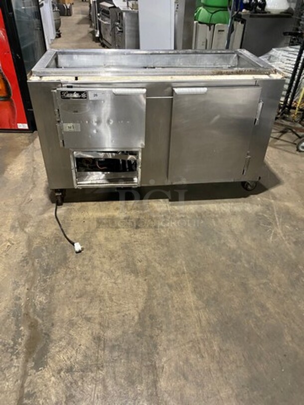 Leader Commercial Refrigerated Sandwich Prep Table! With 3 Door Storage Space Underneath! Poly Coated Racks! With Rear View Through Window! All Stainless Steel! On Casters! Model: LM60SC SN: GY09M0410A 115V 60HZ 1 Phase - Image 1 of 7