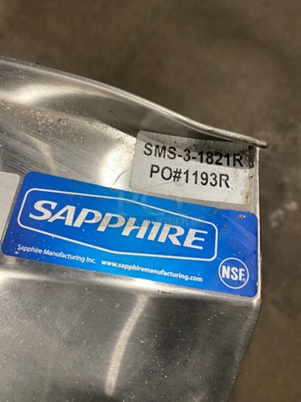 NEW! SCRATCH-N-DENT! Sapphire Commercial 3 Compartment Dish Washing Sink! With Single Side Drain Board! With Back Splash! All Stainless Steel! Model: SMS31821R - Image 9 of 10