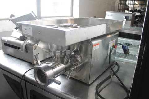 Thunderbird TB-500E Stainless Steel Commercial Countertop Meat Grinder w/ Tray. 220 Volts, 1 Phase.