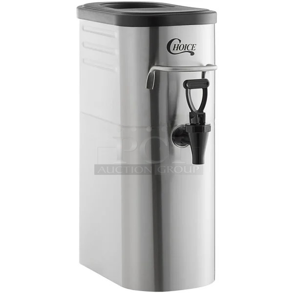 BRAND NEW SCRATCH AND DENT! Choice 407ITD2GS Stainless Steel 2 Gallon Slim Iced Tea Dispenser