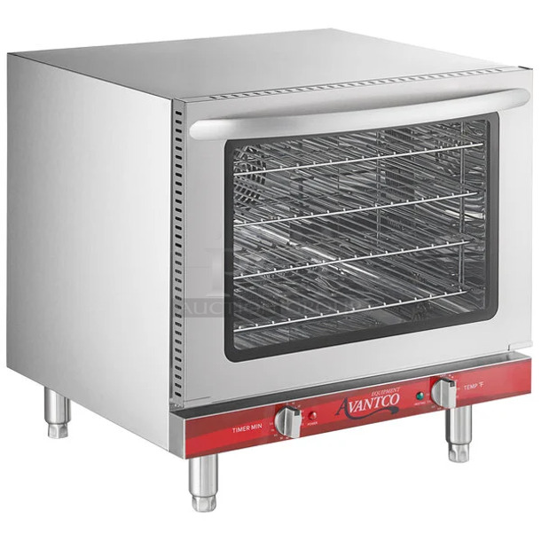 BRAND NEW SCRATCH AND DENT! Avantco 177CO28M Stainless Steel Commercial Countertop Electric Powered Half Size Countertop Convection Oven, 2.3 cu. ft. 208/240 Volts, 1 Phase. 