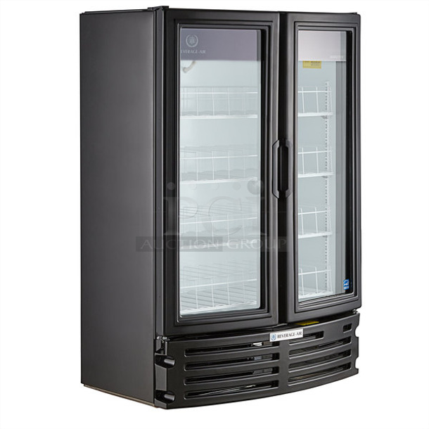 BRAND NEW SCRATCH AND DENT! Beverage Air MT21-1 ENERGY STAR Metal Commercial 2 Door Reach In Cooler Merchandiser w/ Poly Coated Racks. 115 Volts, 1 Phase. Tested and Working!