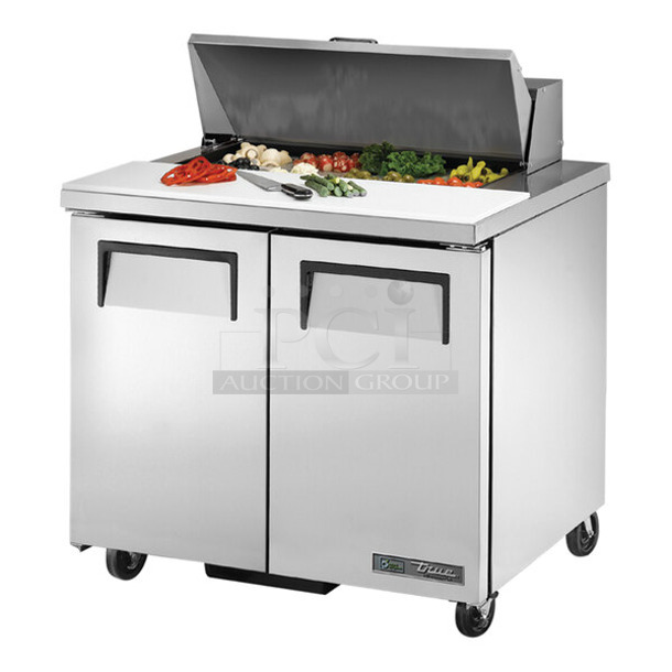 BRAND NEW SCRATCH AND DENT! 2024 True TSSU-36-08-HC Stainless Steel Commercial Sandwich Salad Prep Table Bain Marie Mega Top. 115 Volts, 1 Phase. Tested and Working!