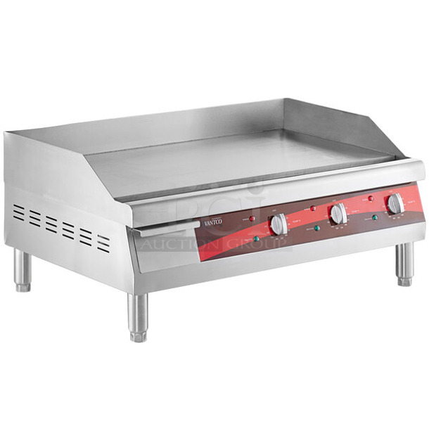 BRAND NEW SCRATCH AND DENT! Avantco 177EG30N Stainless Steel Commercial Countertop Electric Powered Flat Top Griddle. No Legs. 208/240 Volts, 1 Phase.  - Image 1 of 5