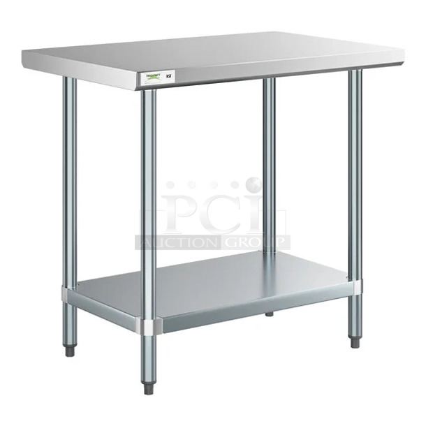 BRAND NEW SCRATCH AND DENT! Regency 600T2436G 24" x 36" 18-Gauge 304 Stainless Steel Commercial Work Table with Galvanized Legs and Undershelf - Image 1 of 2