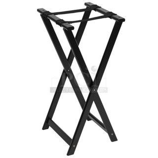 2 BRAND NEW SCRATCH AND DENT! American Metalcraft WTSB33 31" Black Wood Folding Tray Stand with Black Straps. 2 Times Your Bid!