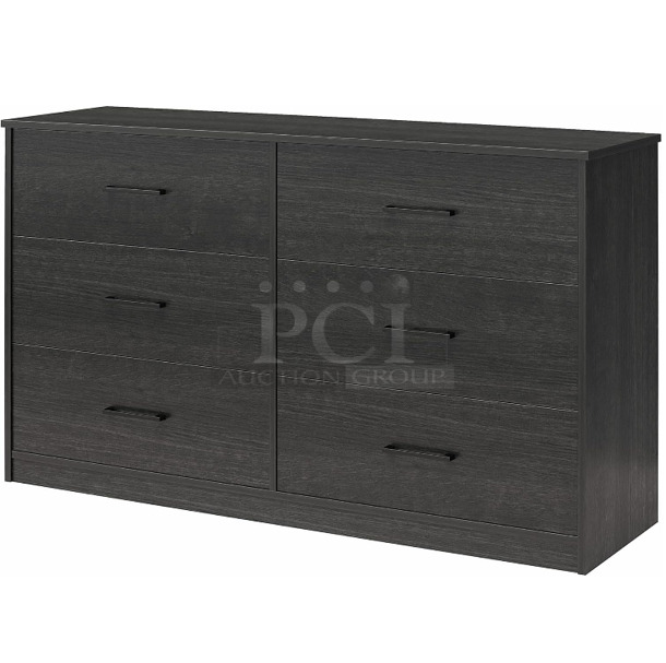 BRAND NEW SCRATCH AND DENT! Ameriwood Home BrEZ 2452911COM  Build Pearce Wide 6 Drawer Dresser, Black Oak - Image 1 of 4