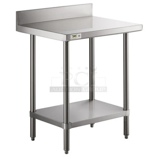 BRAND NEW SCRATCH AND DENT! Regency 600TSB2430S 24" x 30" 16-Gauge Stainless Steel Commercial Work Table with 4" Backsplash and Undershelf. No Legs.  