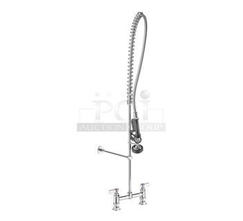 2 BRAND NEW SCRATCH AND DENT! Regency 600PRD8X 1.15 GPM Deck-Mounted Pre-Rinse Faucet with 8" Centers and 12" Add-On Faucet and Regency 600PRW8X 1.15 GPM Wall-Mounted Pre-Rinse Faucet with 8" Centers. 2 Times Your Bid!